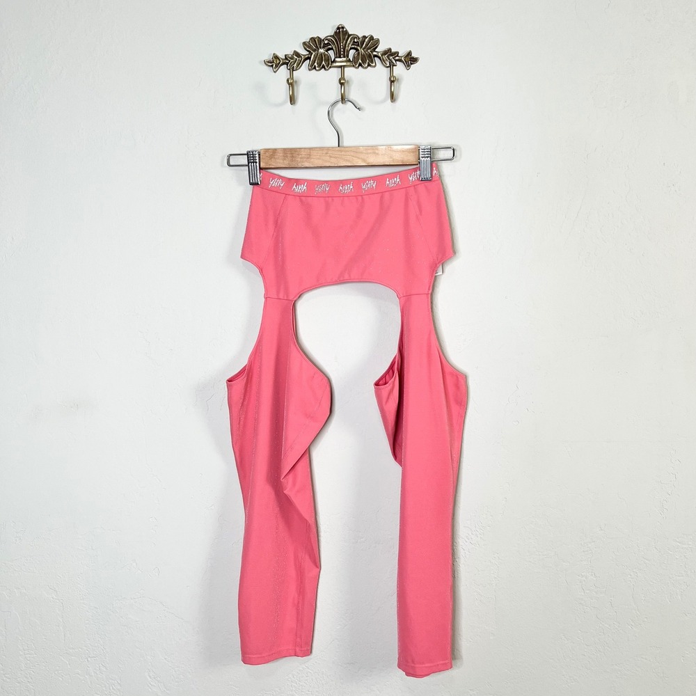 Yitty Pink Shimmer Legging Chaps Size XS Cutout Capri A*s Butt Out Exposed Pants